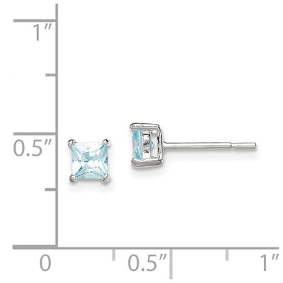 Sterling Silver Polished Square Light Blue CZ Stud Earrings