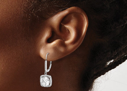 Sterling Silver Rhodium-plated Polished CZ Dangle Earrings (Style QE12425)