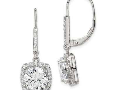 Sterling Silver Rhodium-plated Polished CZ Dangle Earrings (Style QE12425)
