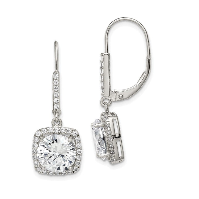 Sterling Silver Rhodium-plated Polished CZ Dangle Earrings, 33 x 12mm
