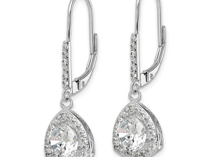 Sterling Silver Rhodium-plated Polished CZ Leverback Earrings (Style QE12426)
