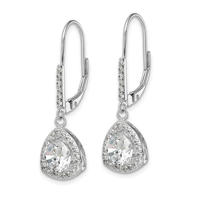 Sterling Silver Rhodium-plated Polished CZ Leverback Earrings, 32 x 12mm