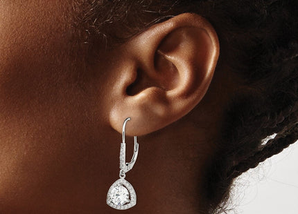 Sterling Silver Rhodium-plated Polished CZ Leverback Earrings (Style QE12426)