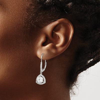 Sterling Silver Rhodium-plated Polished CZ Leverback Earrings, 32 x 12mm