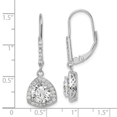 Sterling Silver Rhodium-plated Polished CZ Leverback Earrings, 32 x 12mm