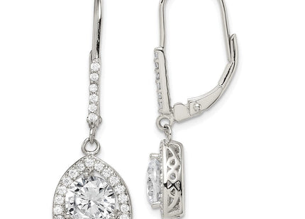 Sterling Silver Rhodium-plated Polished CZ Leverback Earrings (Style QE12426)