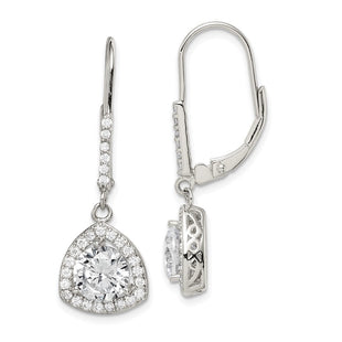 Sterling Silver Rhodium-plated Polished CZ Leverback Earrings (Style QE12426)