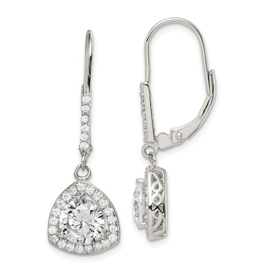 Sterling Silver Rhodium-plated Polished CZ Leverback Earrings, 32 x 12mm
