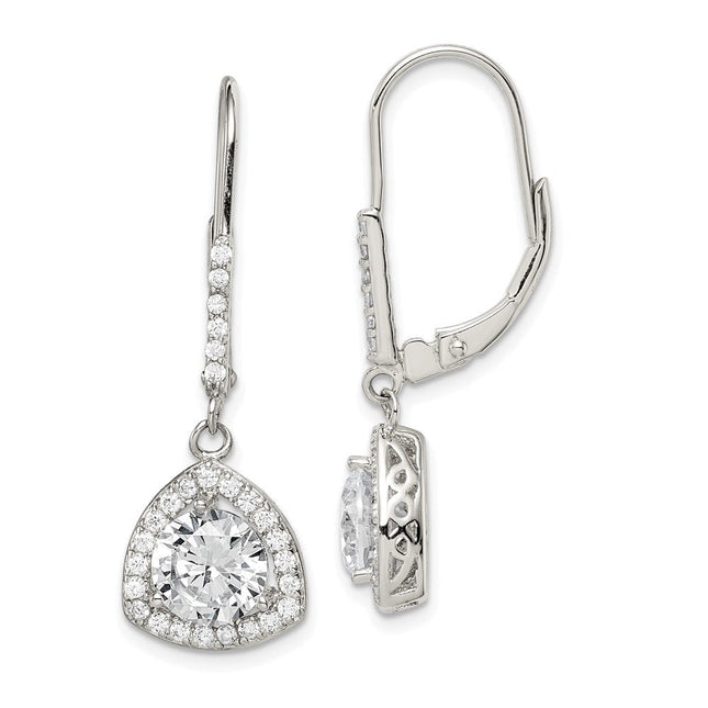 Sterling Silver Rhodium-plated Polished CZ Leverback Earrings, 32 x 12mm