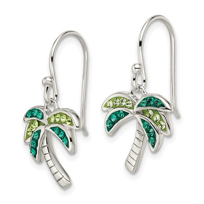 Sterling Silver Rhodium-plated Polished Green Crystal Palm Tree Earrings