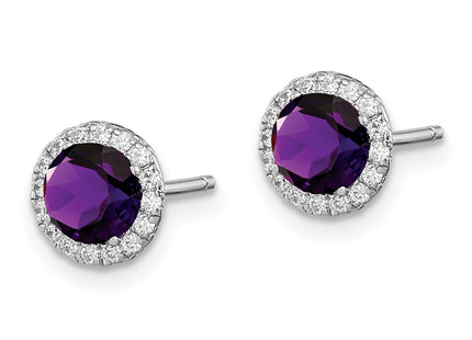 Sterling Silver Rhodium-plated Amethyst and CZ Post Earrings, 8 x 8mm