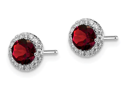 Sterling Silver Rhodium-plated Garnet and CZ Post Earrings (Style QE12613GA)