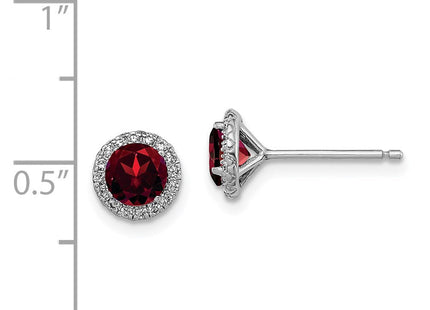 Sterling Silver Rhodium-plated Garnet and CZ Post Earrings (Style QE12613GA)