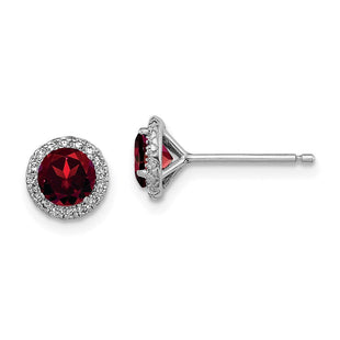 Sterling Silver Rhodium-plated Garnet and CZ Post Earrings (Style QE12613GA)