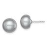 Sterling Silver Rhodium-plated 9- Grey Button Freshwater Cultured Pearl Post Earrings