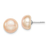 Sterling Silver Rhodium-plated 9- Pink Button Freshwater Cultured Pearl Post Earrings