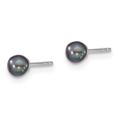 Sterling Silver Rhodium-plated Black Round Freshwater Cultured Pearl Post Earrings