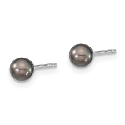Sterling Silver Rhodium-plated Black Round Freshwater Cultured Pearl Post Earrings