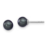 Sterling Silver Rhodium-plated 5- Black Round Freshwater Cultured Pearl Post Earrings