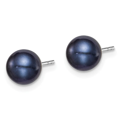 Sterling Silver Rhodium-plated Black Round Freshwater Cultured Pearl Post Earrings