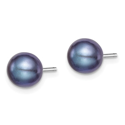 Sterling Silver Rhodium-plated Black Round Freshwater Cultured Pearl Post Earrings