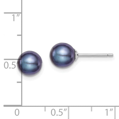 Sterling Silver Rhodium-plated Black Round Freshwater Cultured Pearl Post Earrings