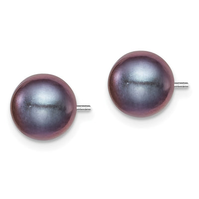 Sterling Silver Rhodium-plated Black Round Freshwater Cultured Pearl Post Earrings