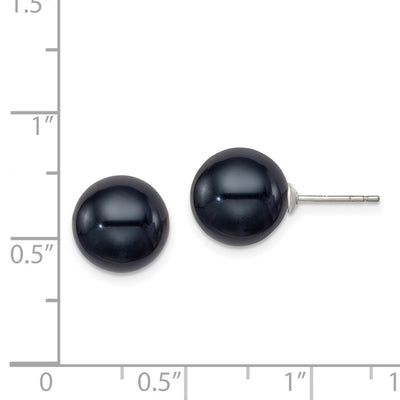 Sterling Silver Rhodium-plated Black Round Freshwater Cultured Pearl Post Earrings
