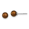 Sterling Silver Rhodium-plated 5- Brown Round Freshwater Cultured Pearl Post Earring