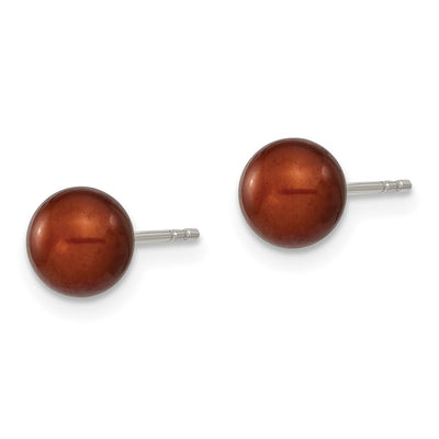 Sterling Silver Rhodium-plated Brown Round Freshwater Cultured Pearl Post Earring