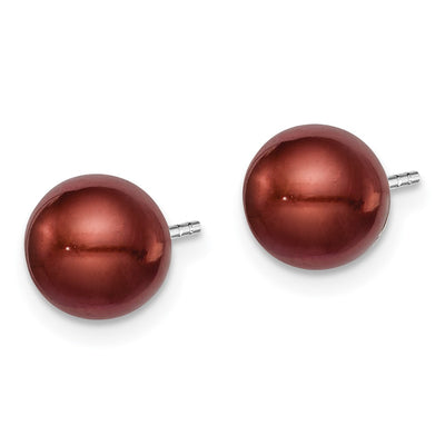 Sterling Silver Rhodium-plated Brown Round Freshwater Cultured Pearl Post Earring