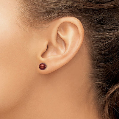 Sterling Silver Rhodium-plated Brown Round Freshwater Cultured Pearl Post Earring