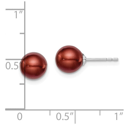 Sterling Silver Rhodium-plated Brown Round Freshwater Cultured Pearl Post Earring