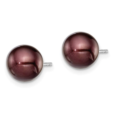 Sterling Silver Rhodium-plated Brown Round Freshwater Cultured Pearl Post Earring