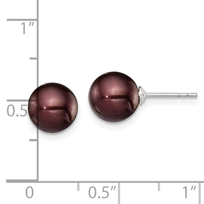 Sterling Silver Rhodium-plated Brown Round Freshwater Cultured Pearl Post Earring