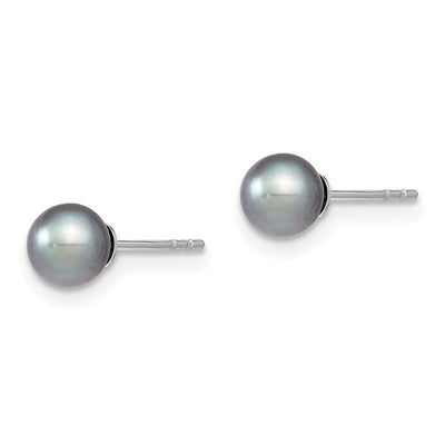 Sterling Silver Rhodium-plated Grey Round Freshwater Cultured Pearl Post Earrings