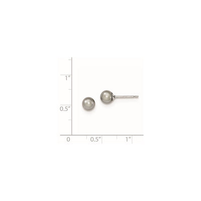 Sterling Silver Rhodium-plated Grey Round Freshwater Cultured Pearl Post Earrings