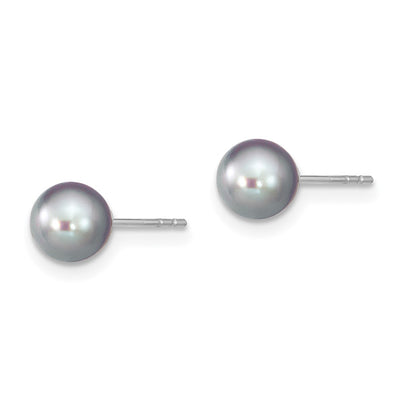 Sterling Silver Rhodium-plated Grey Round Freshwater Cultured Pearl Post Earrings
