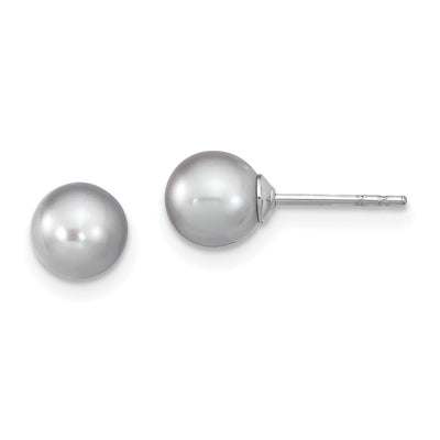 Sterling Silver Rhodium-plated Grey Round Freshwater Cultured Pearl Post Earrings