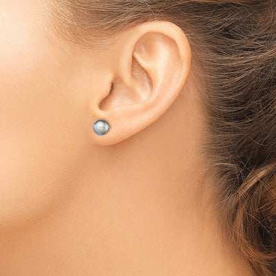 Sterling Silver Rhodium-plated Grey Round Freshwater Cultured Pearl Post Earrings