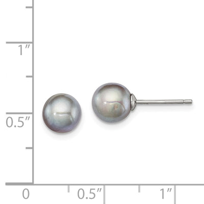 Sterling Silver Rhodium-plated Grey Round Freshwater Cultured Pearl Post Earrings