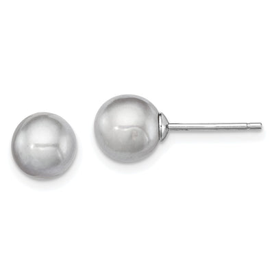 Sterling Silver Rhodium-plated Grey Round Freshwater Cultured Pearl Post Earrings