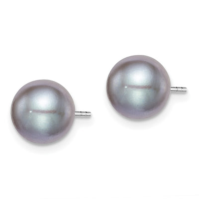 Sterling Silver Rhodium-plated Grey Round Freshwater Cultured Pearl Post Earrings