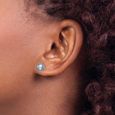Sterling Silver Rhodium-plated Grey Round Freshwater Cultured Pearl Post Earrings