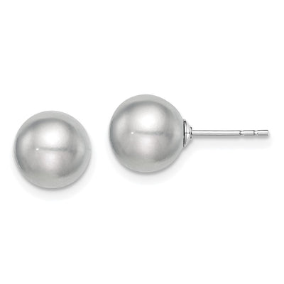 Sterling Silver Rhodium-plated Grey Round Freshwater Cultured Pearl Post Earrings