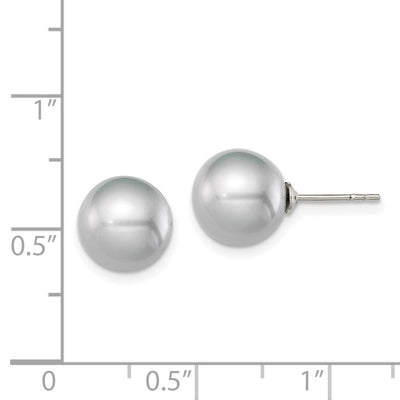 Sterling Silver Rhodium-plated Grey Round Freshwater Cultured Pearl Post Earrings