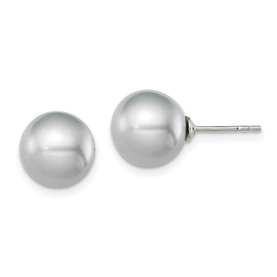 Sterling Silver Rhodium-plated Grey Round Freshwater Cultured Pearl Post Earrings