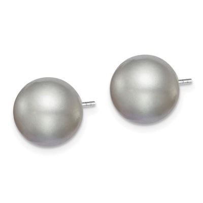 Sterling Silver Rhodium-plated Grey Round Freshwater Cultured Pearl Post Earring
