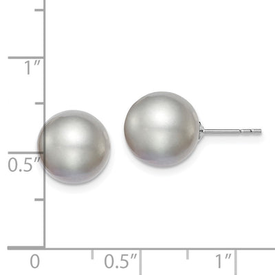 Sterling Silver Rhodium-plated Grey Round Freshwater Cultured Pearl Post Earring