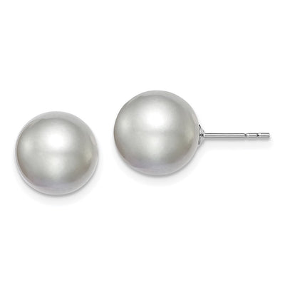 Sterling Silver Rhodium-plated Grey Round Freshwater Cultured Pearl Post Earring